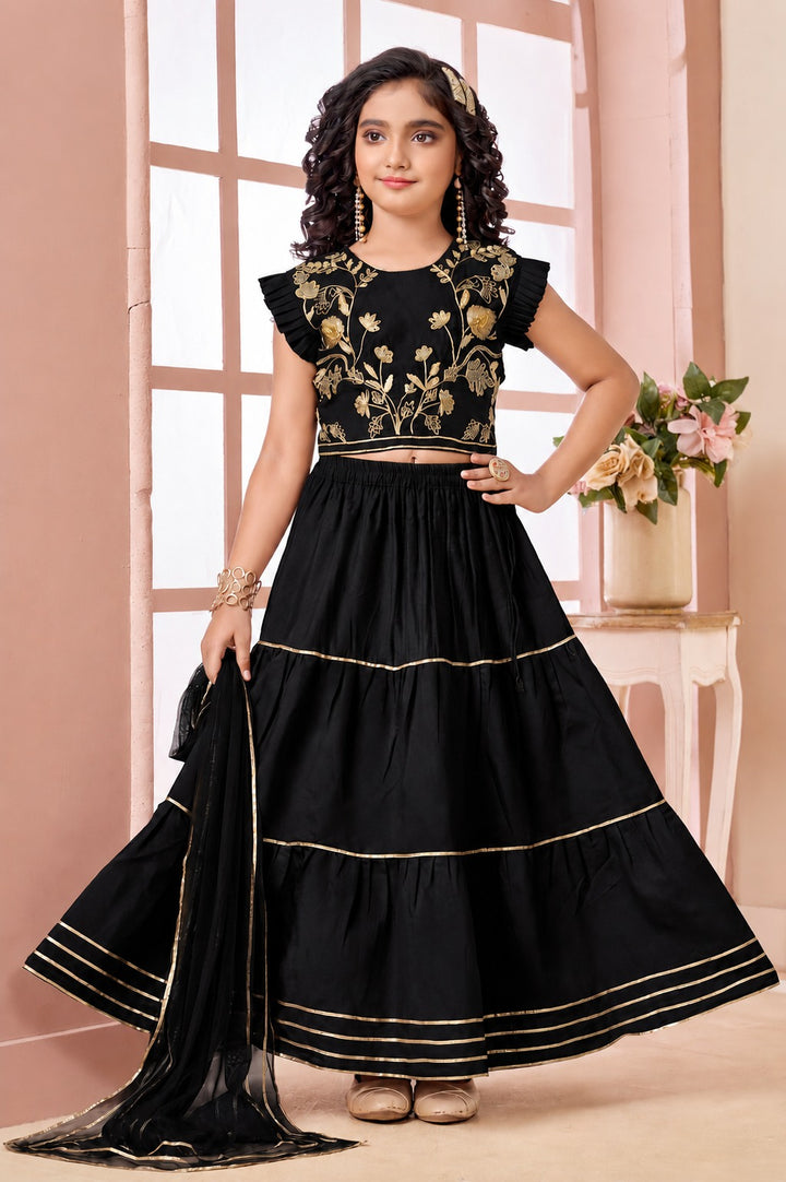Black Embroidered Art Silk A Line Lehenga Choli Dupatta