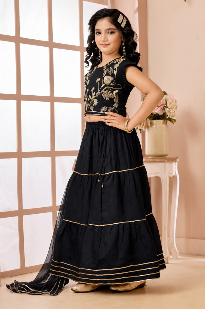 Black Embroidered Art Silk A Line Lehenga Choli Dupatta