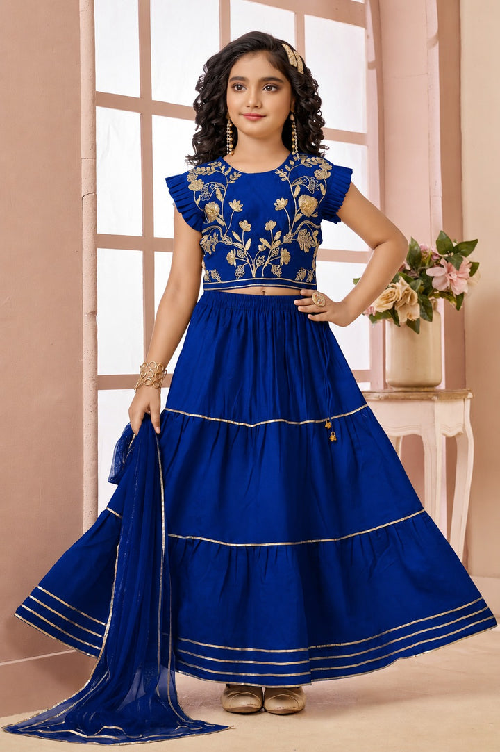 Royal Blue Embroidered Art Silk A Line Lehenga Choli Dupatta