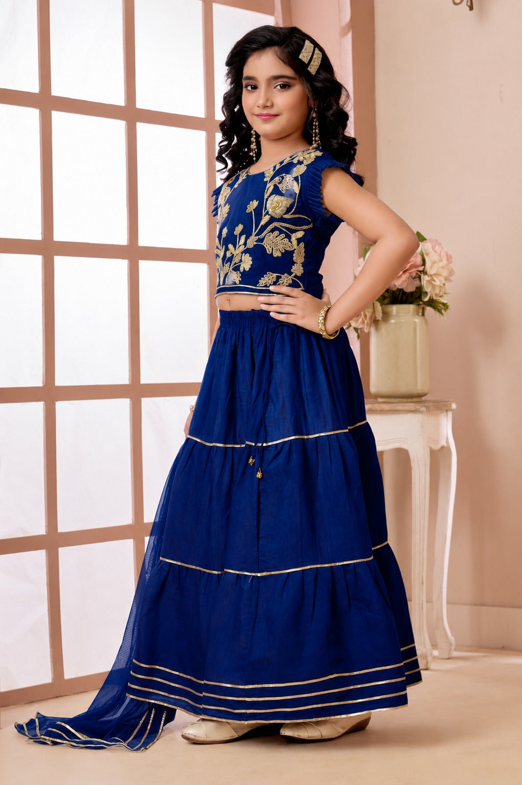 Royal Blue Embroidered Art Silk A Line Lehenga Choli Dupatta