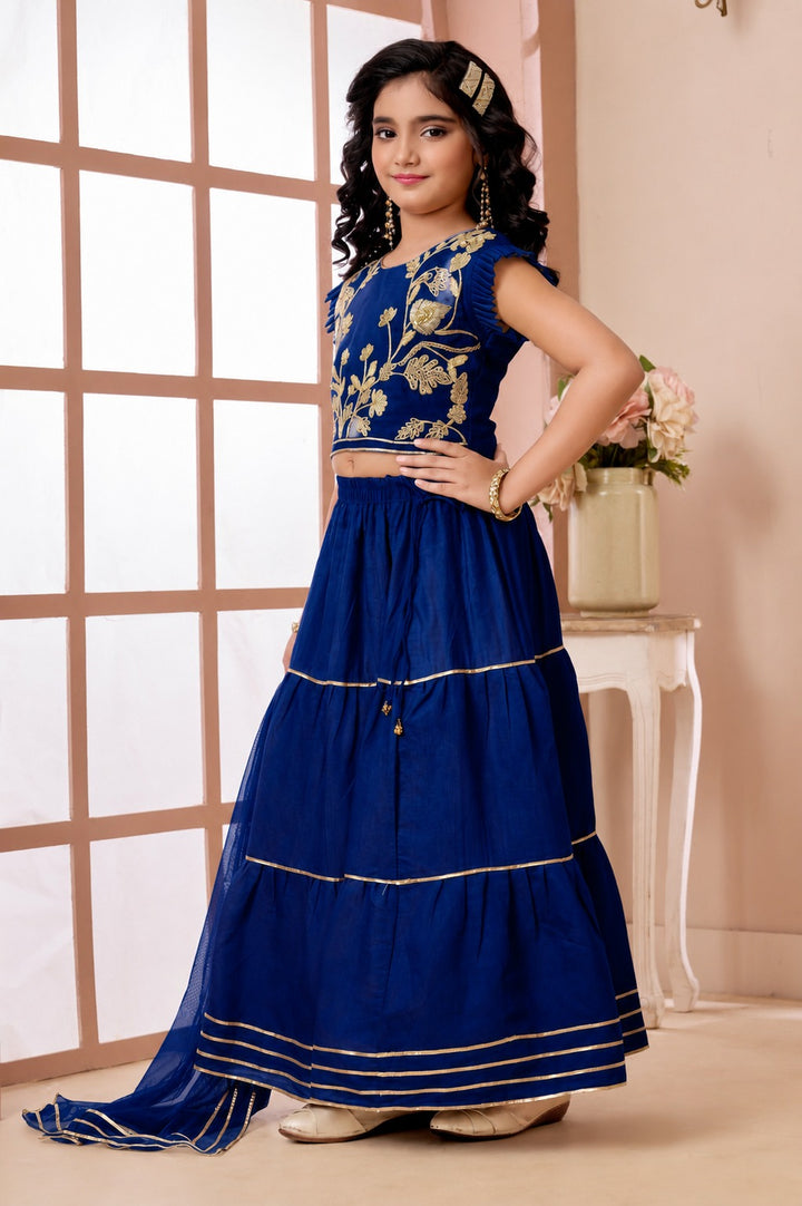 Royal Blue Embroidered Art Silk A Line Lehenga Choli Dupatta