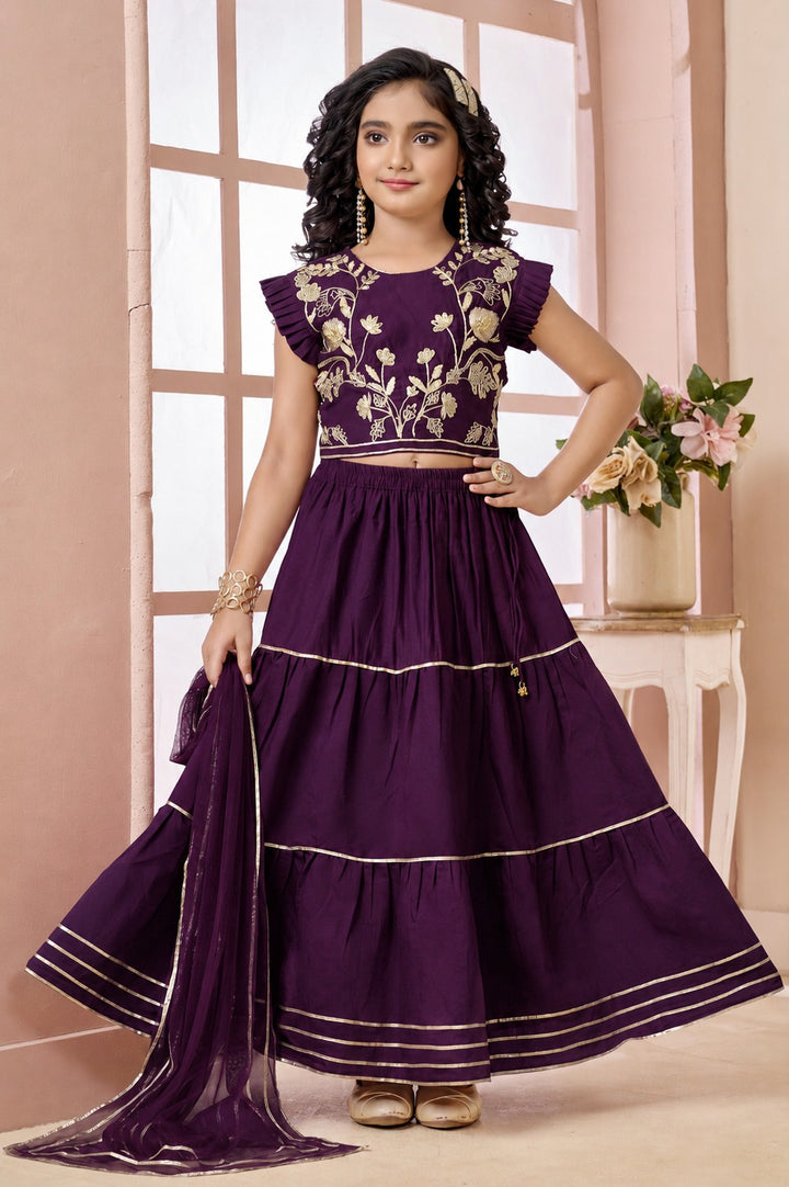 Dark Purple Embroidered Art Silk A Line Lehenga Choli Dupatta (Copy)