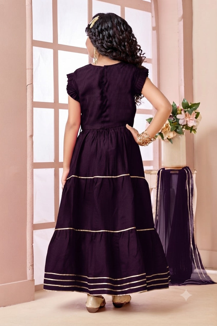 Dark Purple Embroidered Art Silk A Line Lehenga Choli Dupatta (Copy)