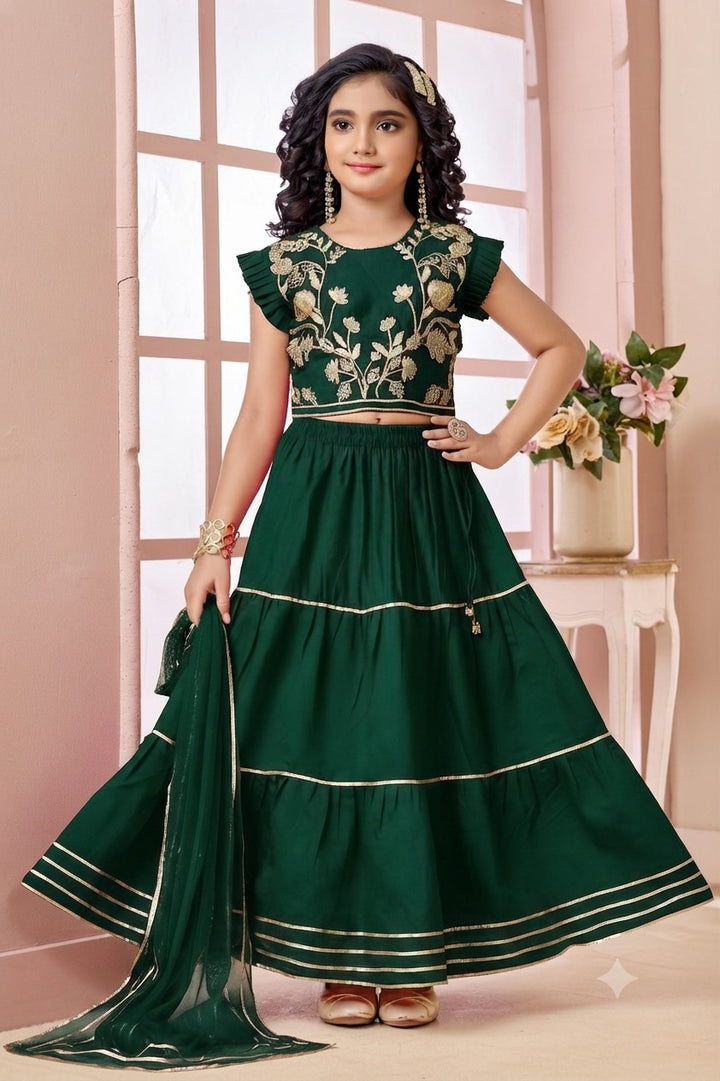 Green Embroidered Art Silk A Line Lehenga Choli Dupatta