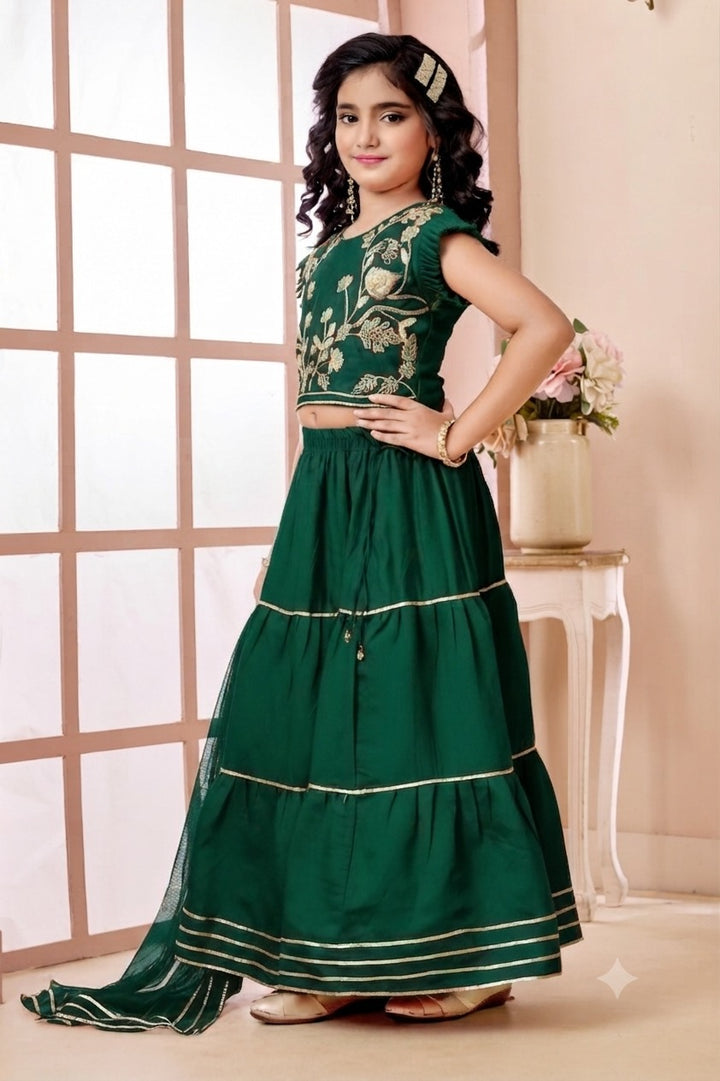 Green Embroidered Art Silk A Line Lehenga Choli Dupatta