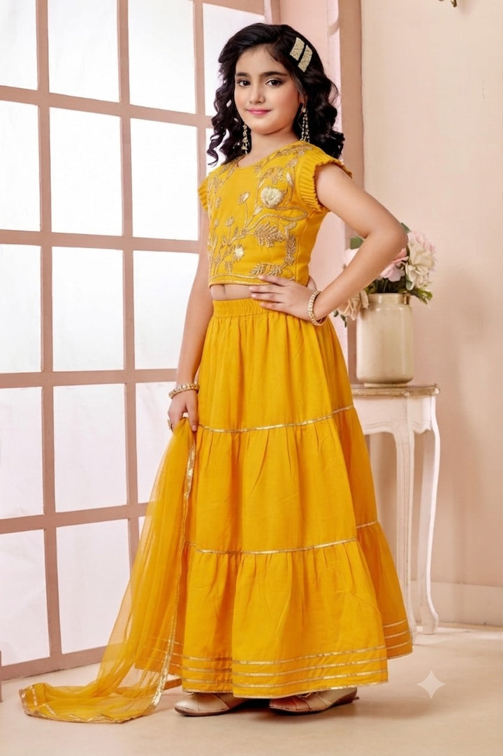 Yellow Embroidered Art Silk A Line Lehenga Choli Dupatta