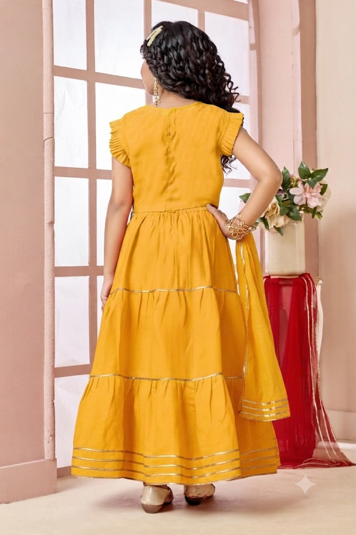 Yellow Embroidered Art Silk A Line Lehenga Choli Dupatta