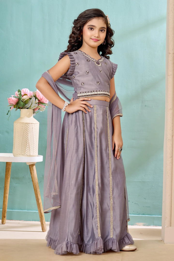 Grey Embroidered Art Silk A Line Lehenga Choli Dupatta