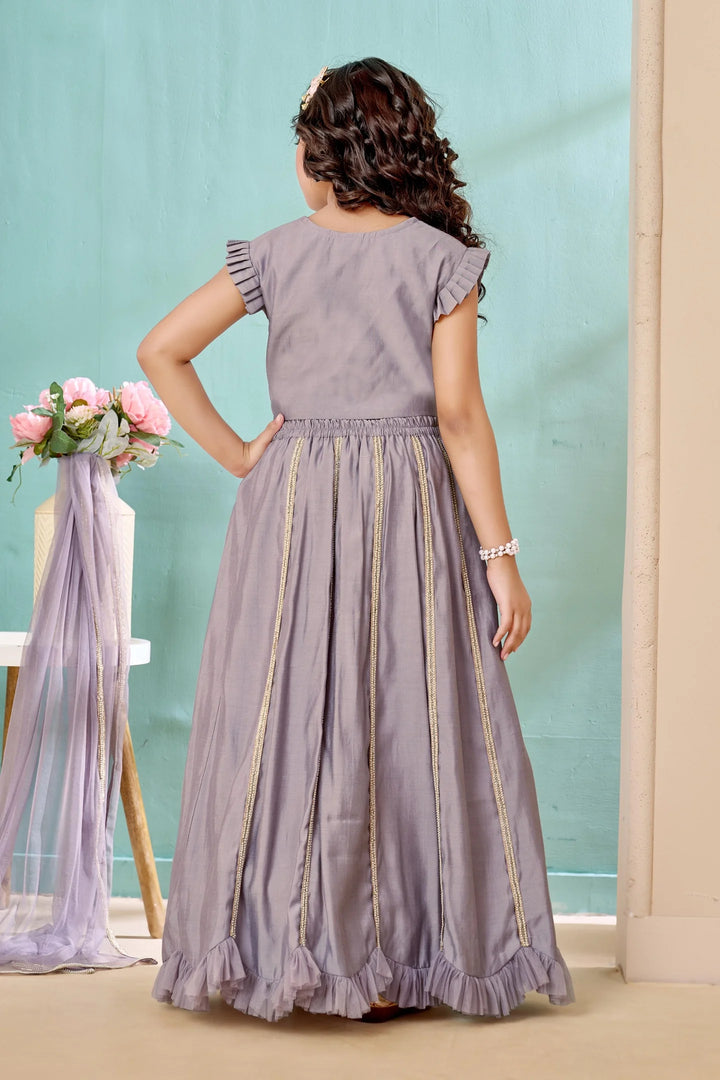 Grey Embroidered Art Silk A Line Lehenga Choli Dupatta