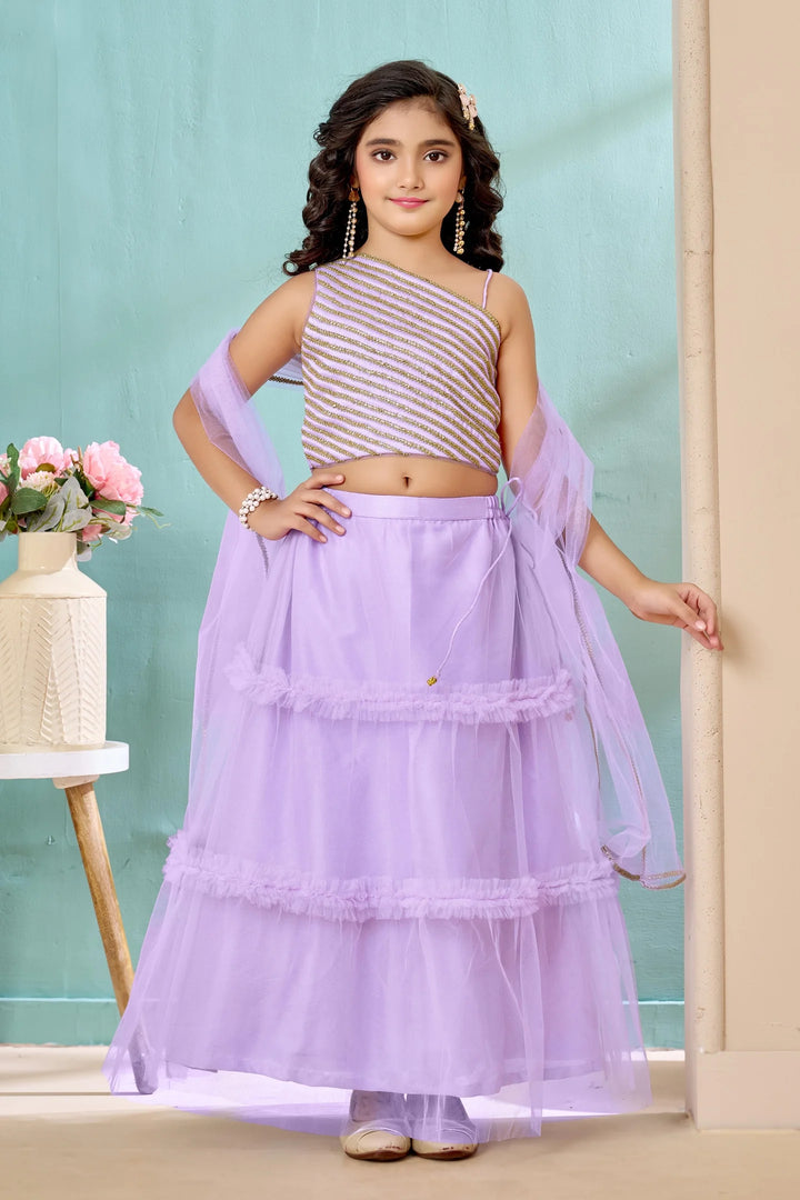 Purple Embroidered Art Silk A Line Lehenga Choli Dupatta
