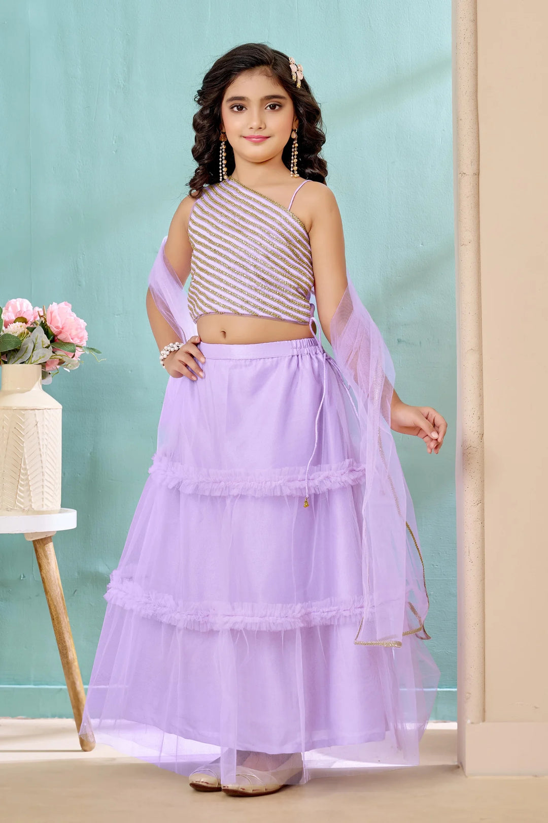 Purple Embroidered Art Silk A Line Lehenga Choli Dupatta