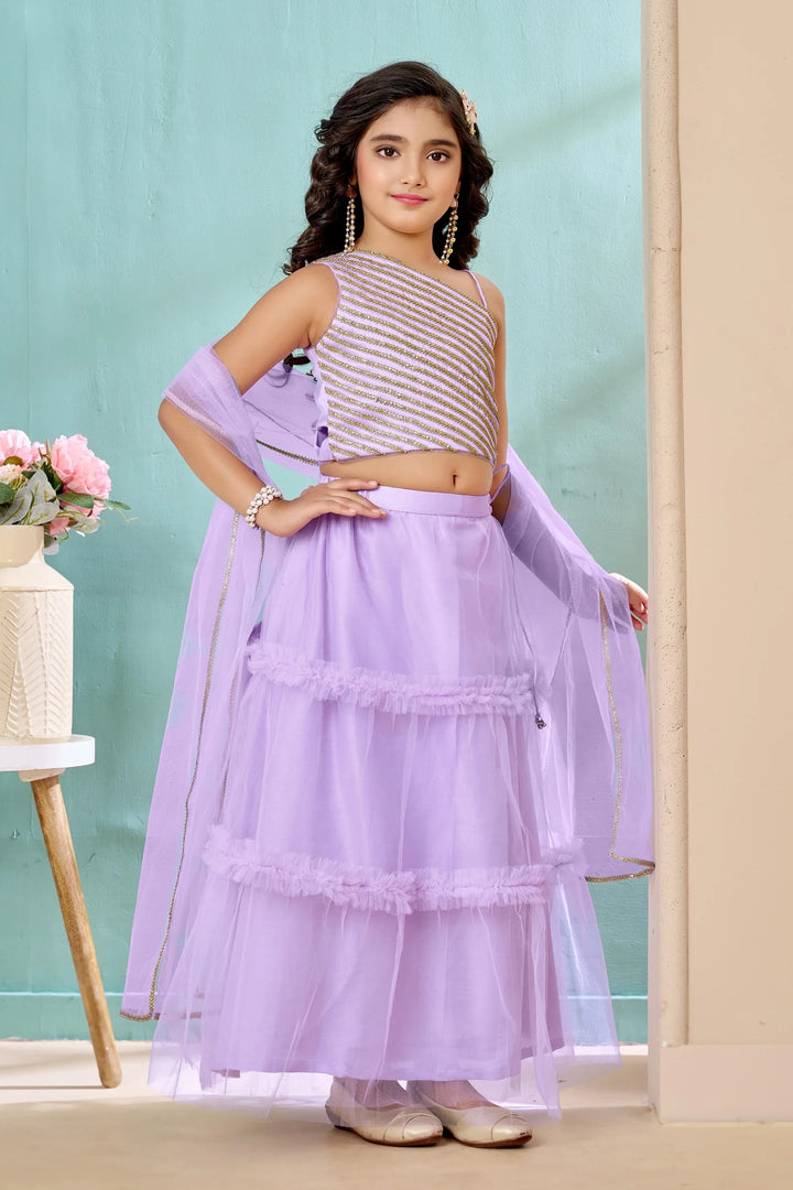 Purple Embroidered Art Silk A Line Lehenga Choli Dupatta