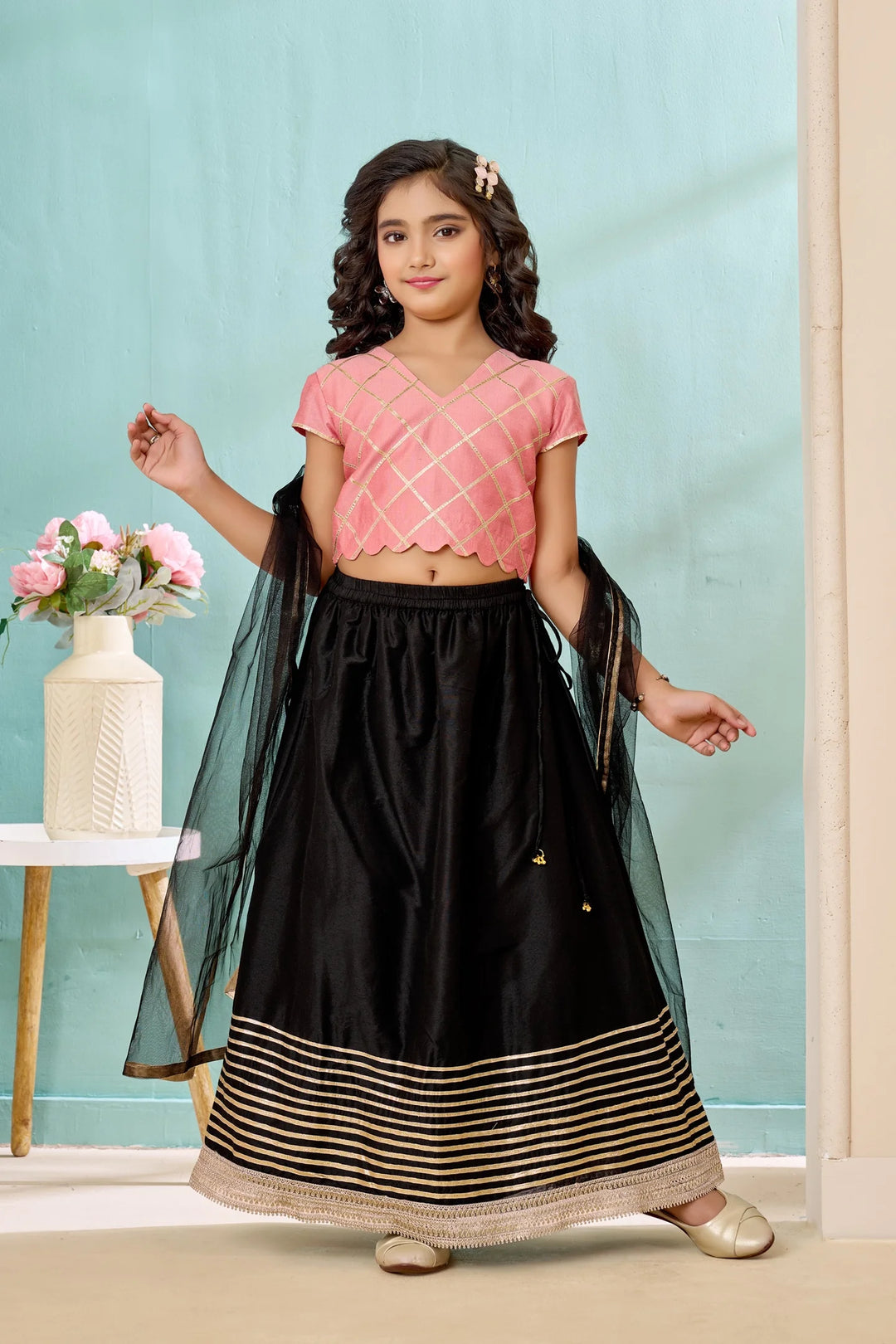 Pink Embroidered Art Silk A Line Lehenga Choli Dupatta