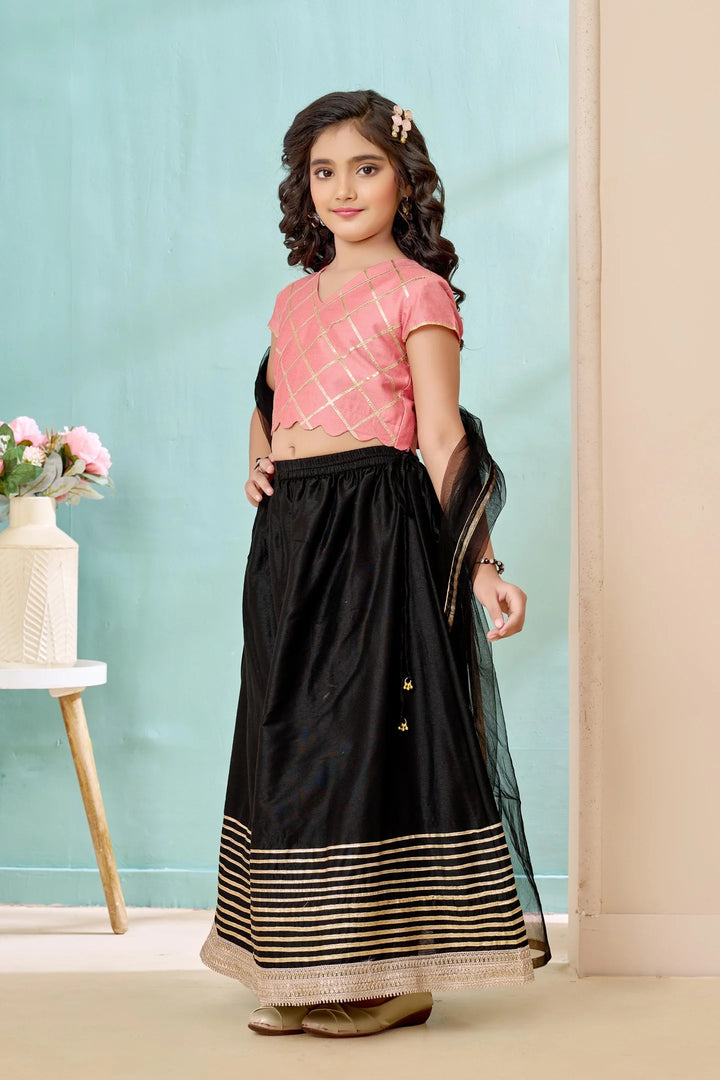 Pink Embroidered Art Silk A Line Lehenga Choli Dupatta
