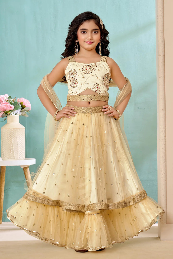 Cream Embroidered Art Silk A Line Lehenga Choli Dupatta