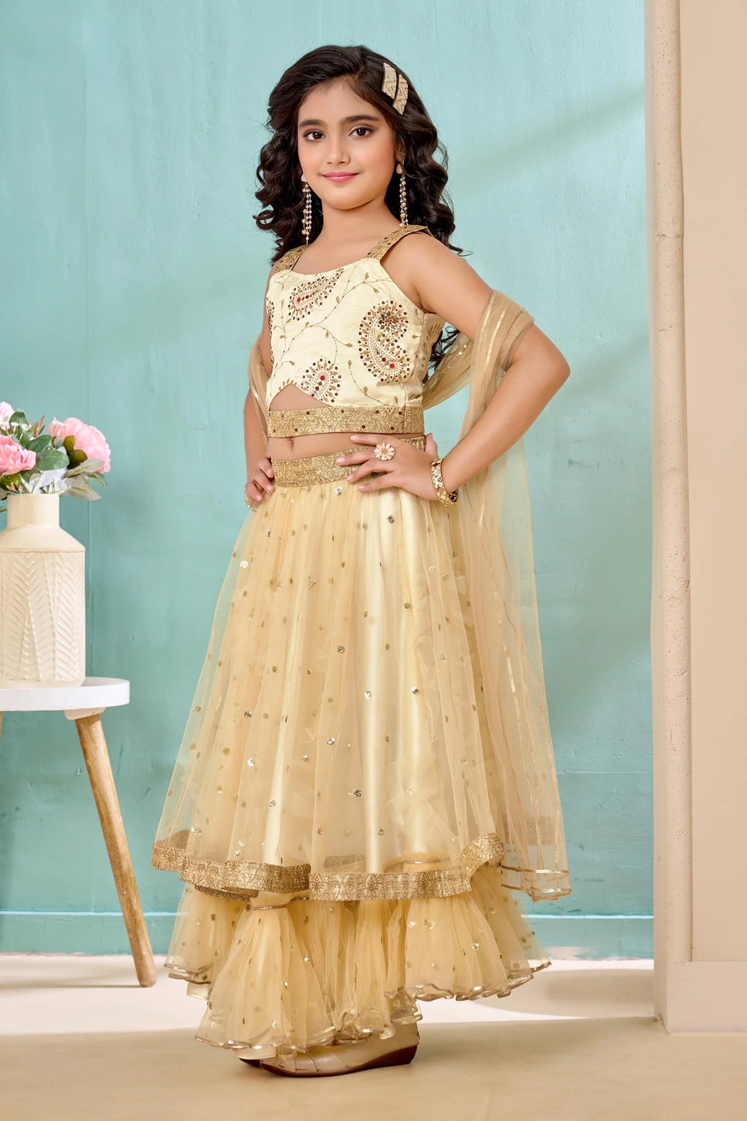 Cream Embroidered Art Silk A Line Lehenga Choli Dupatta