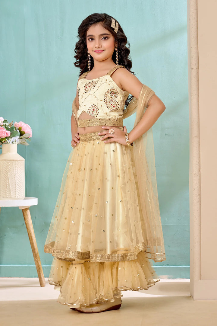 Cream Embroidered Art Silk A Line Lehenga Choli Dupatta