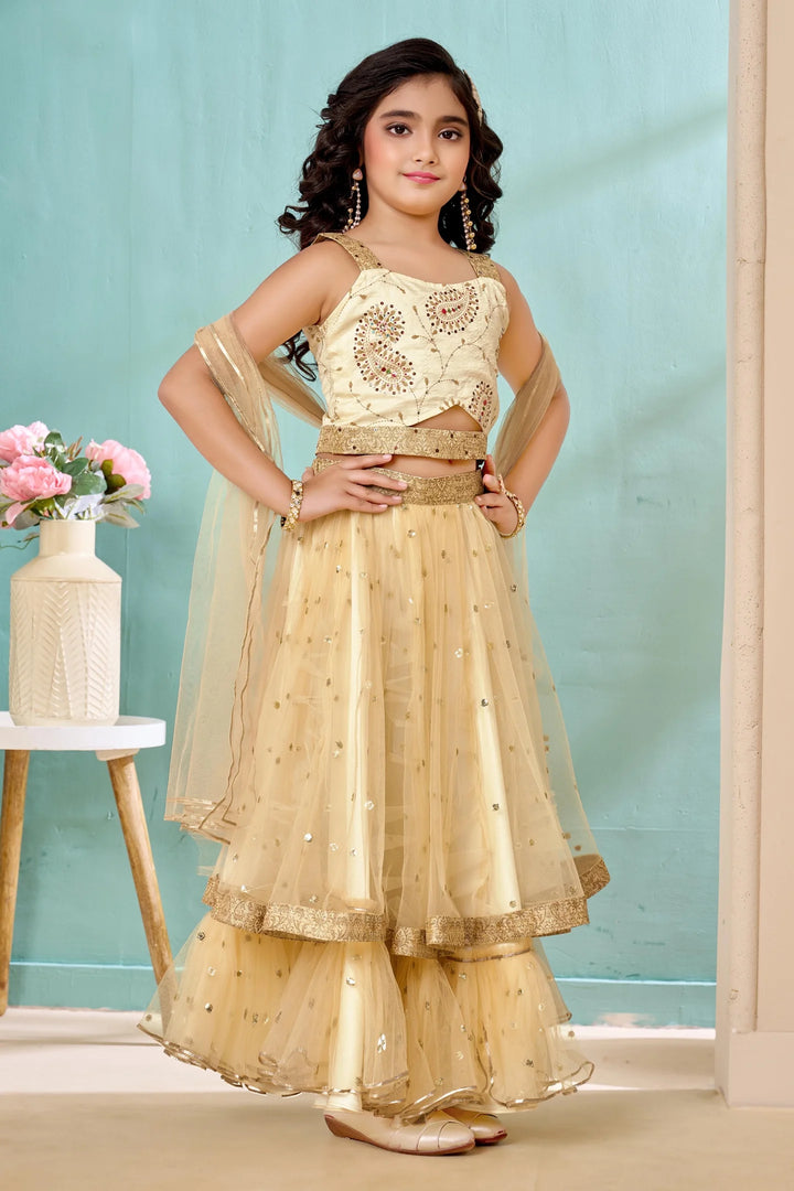Cream Embroidered Art Silk A Line Lehenga Choli Dupatta