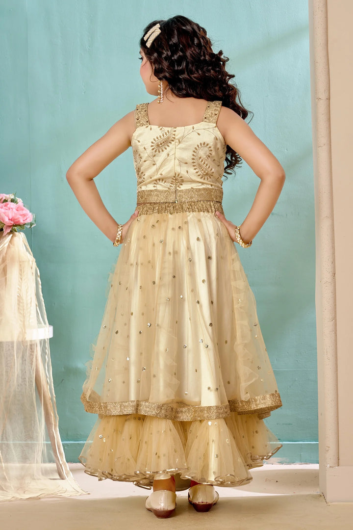 Cream Embroidered Art Silk A Line Lehenga Choli Dupatta