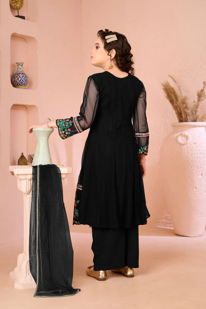 Black Embroidered Net Anarkali Kids Salwar Suit