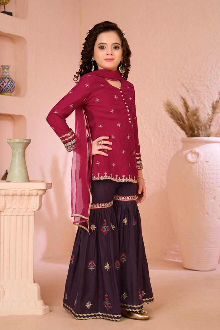 Pink Embroidered Cotton Straight Kids Salwar Suit