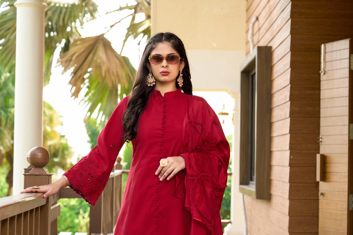 Maroon Embroidered Art Silk Straight Suit
