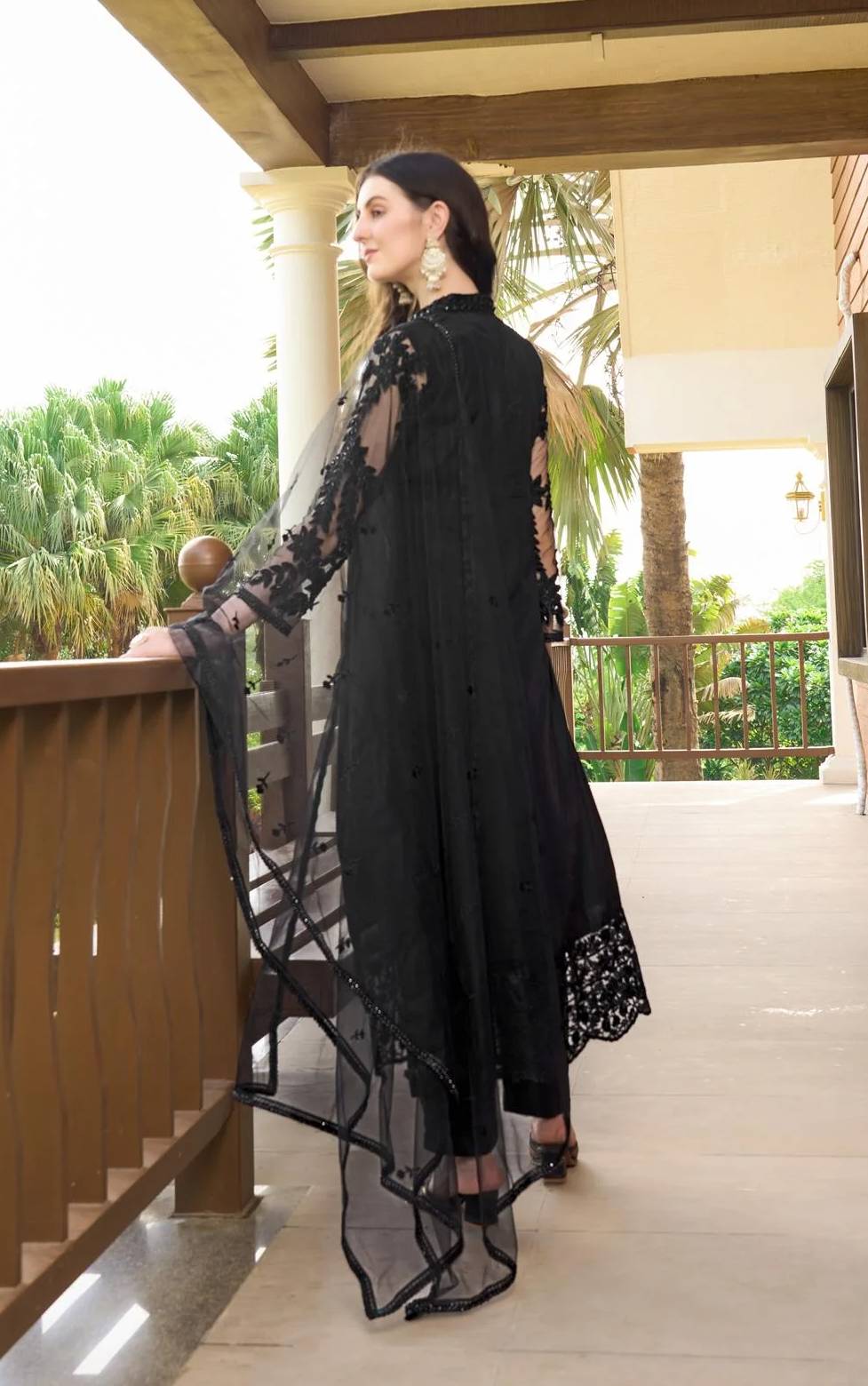 Black Embroidered Art Silk Straight Suit