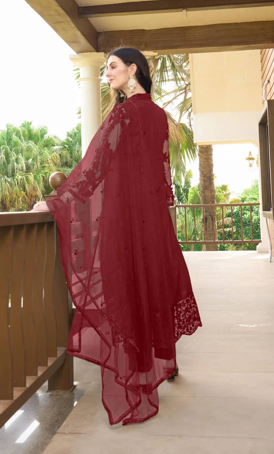 Maroon Embroidered Art Silk Straight Suit