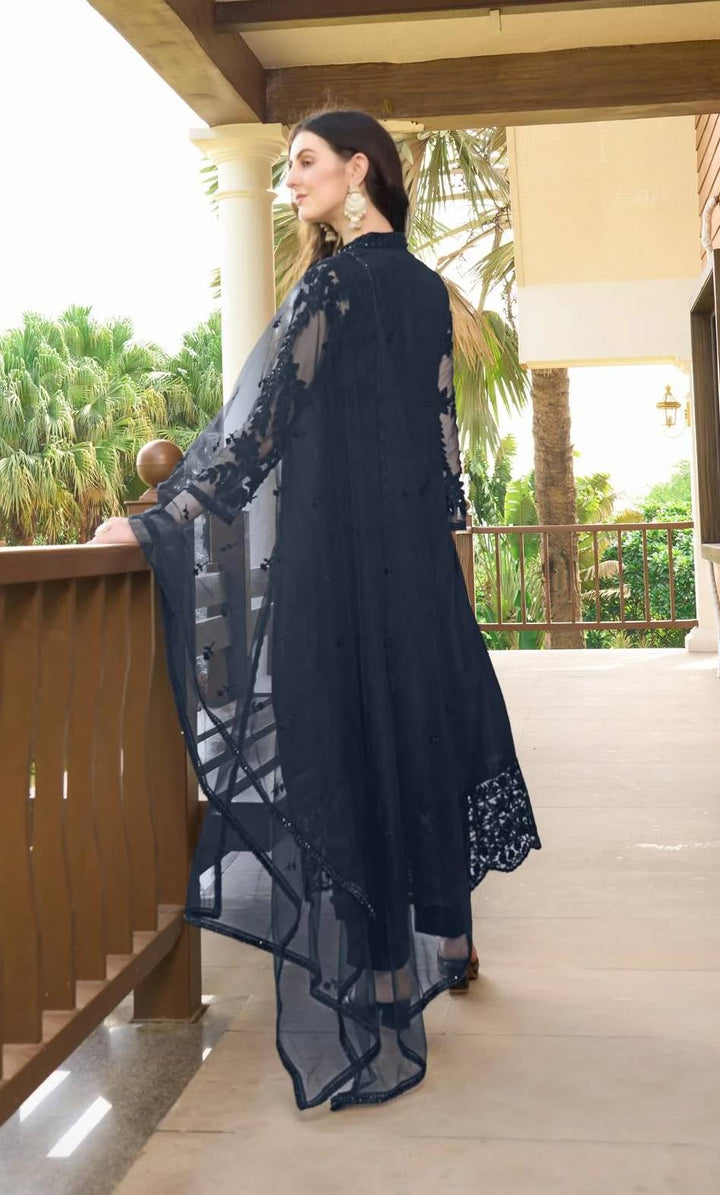 Navy Blue Embroidered Art Silk Straight Suit