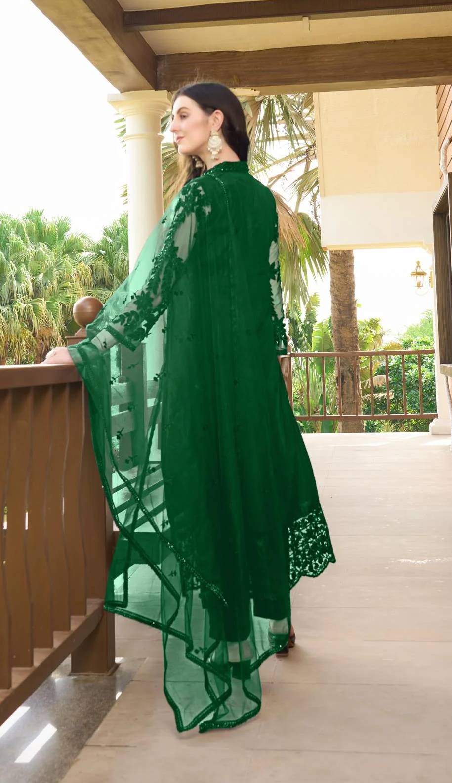 Green Embroidered Art Silk Straight Suit