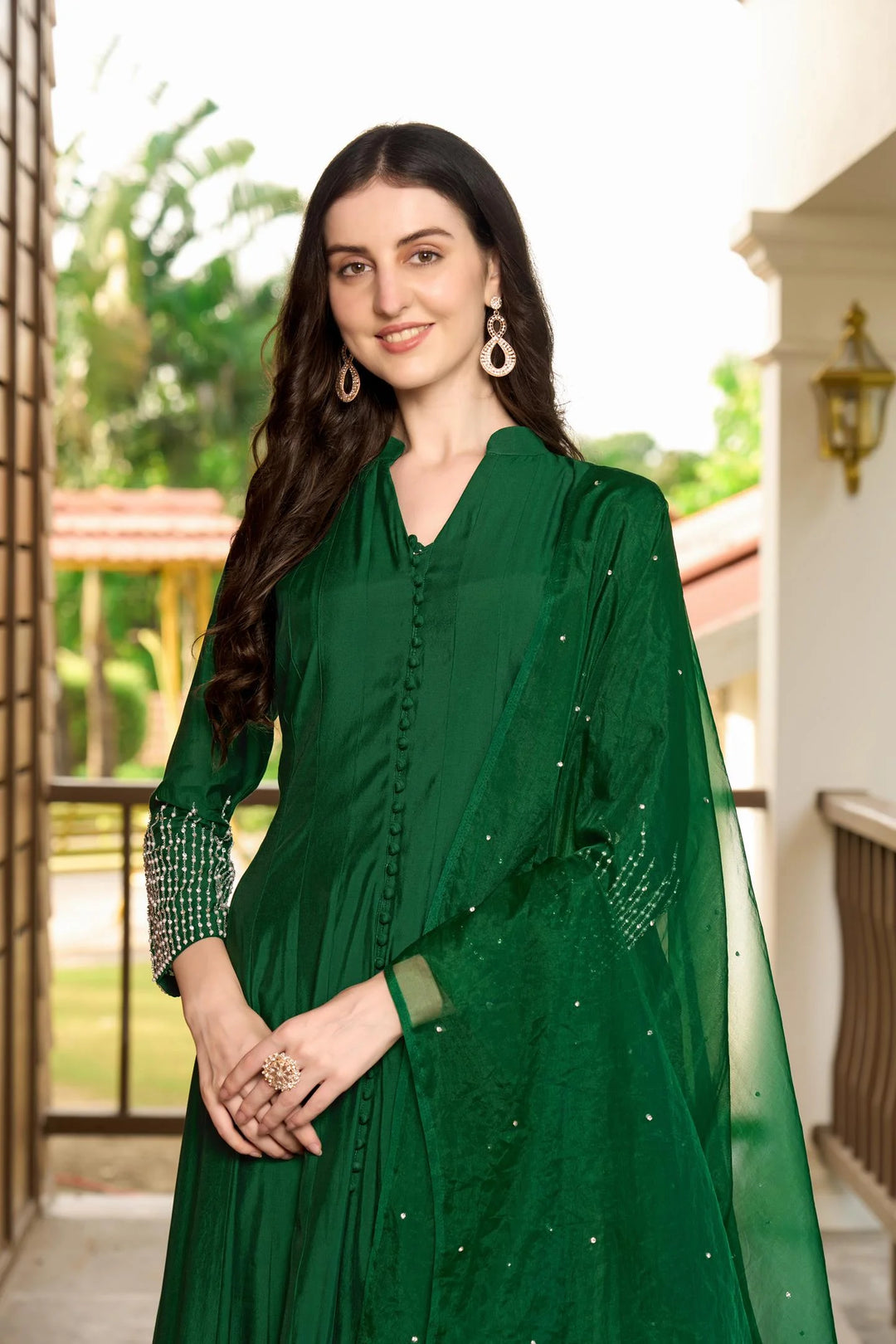 Green Embroidered Art Silk Anarkali Suit