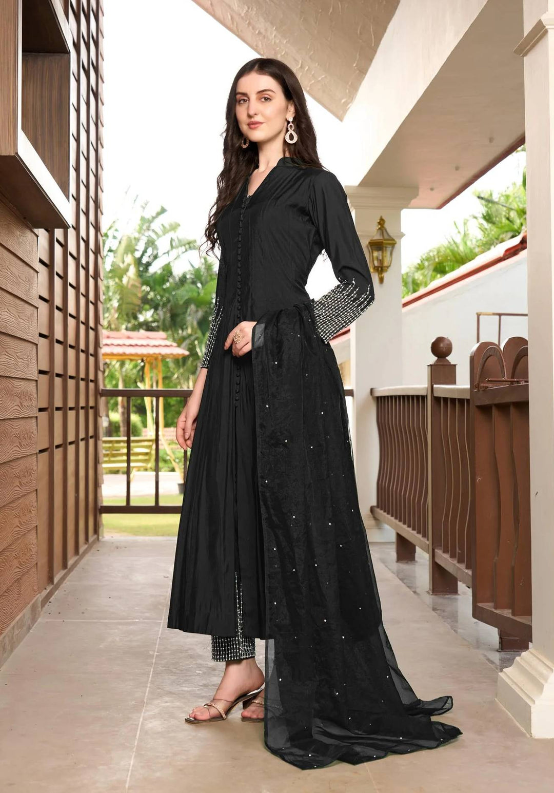 Black Embroidered Art Silk Anarkali Suit