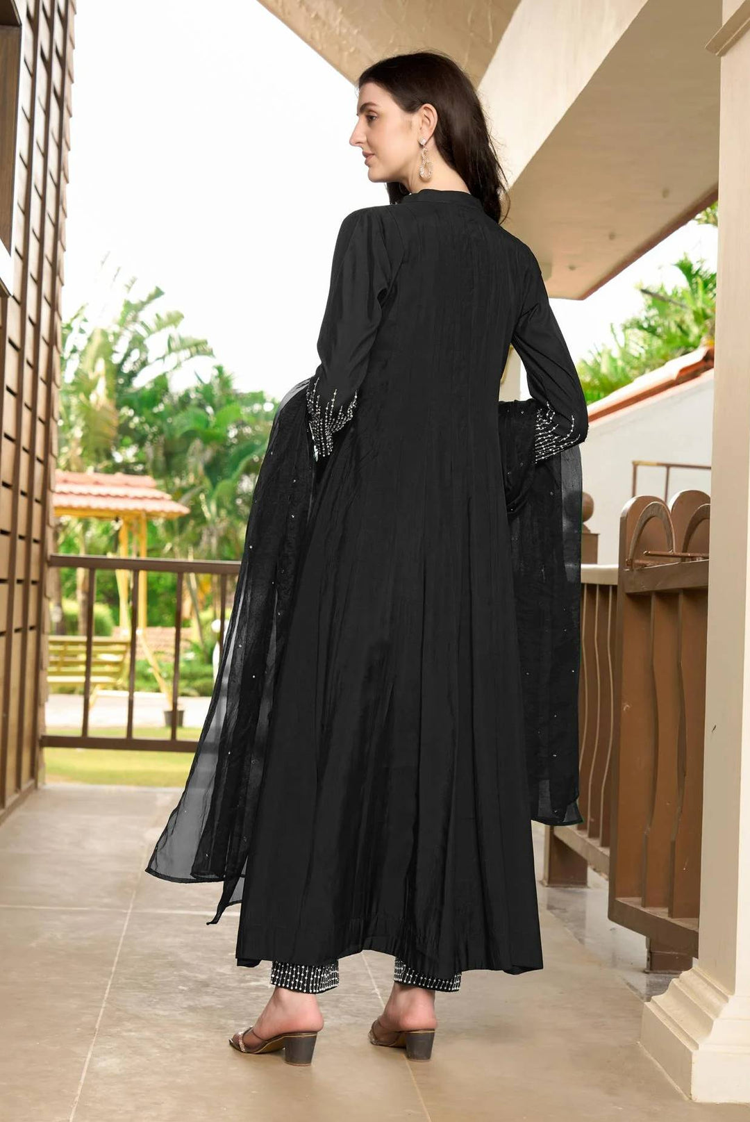 Black Embroidered Art Silk Anarkali Suit