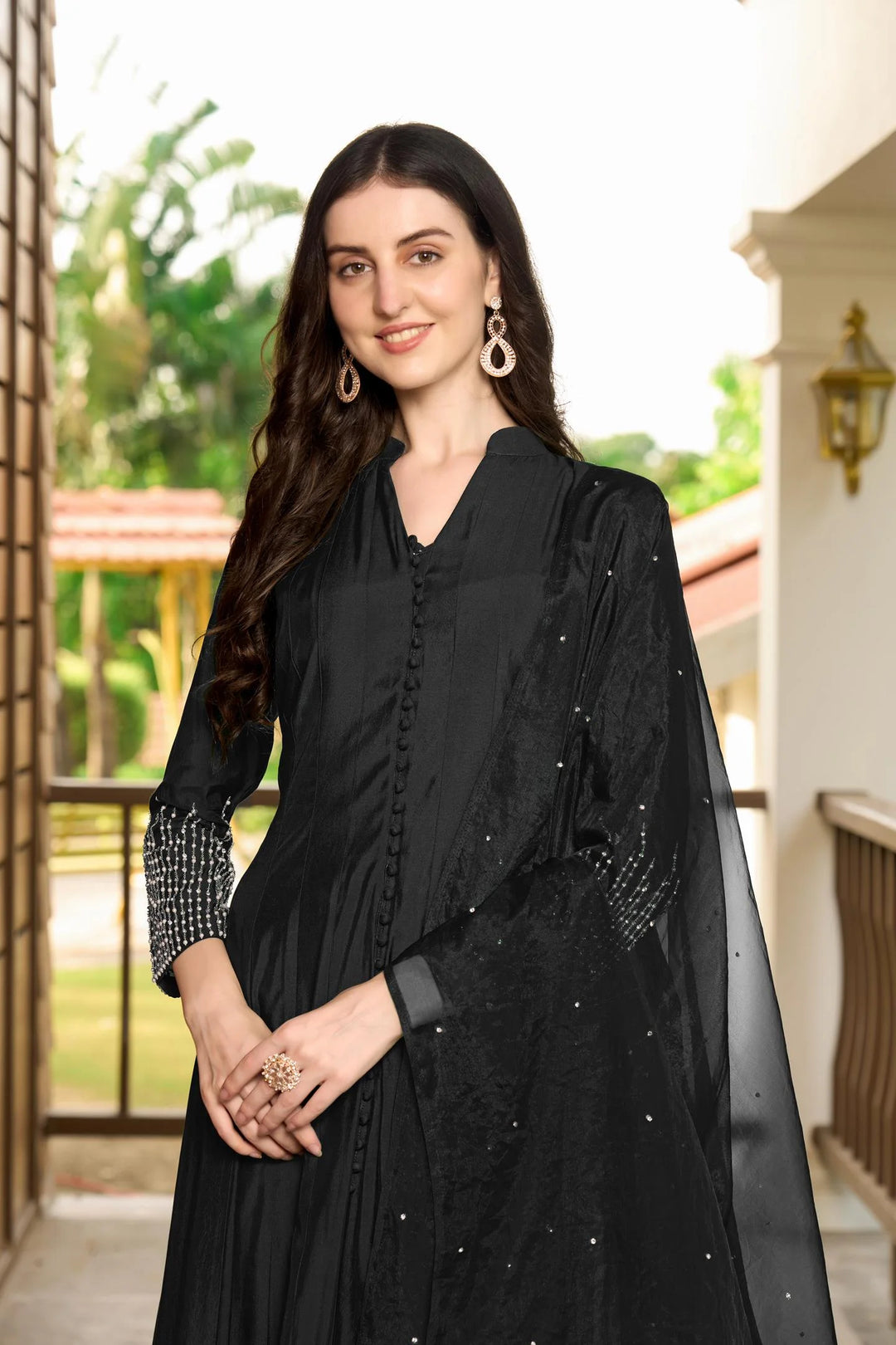 Black Embroidered Art Silk Anarkali Suit