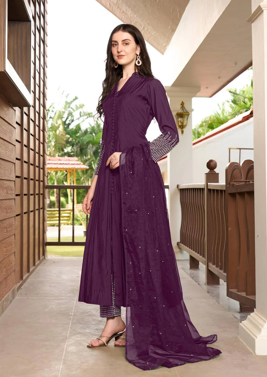 Violet Embroidered Art Silk Anarkali Suit
