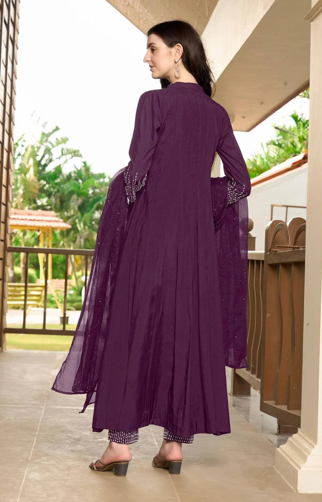 Violet Embroidered Art Silk Anarkali Suit