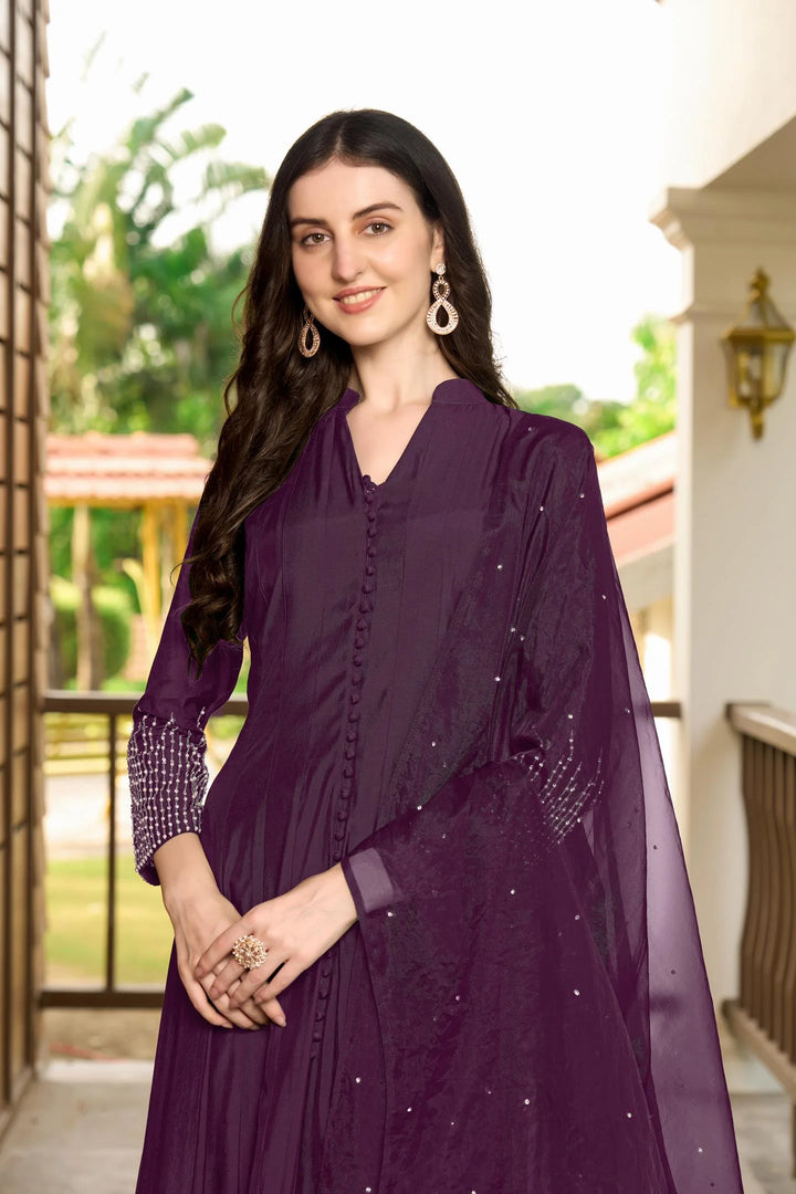 Violet Embroidered Art Silk Anarkali Suit