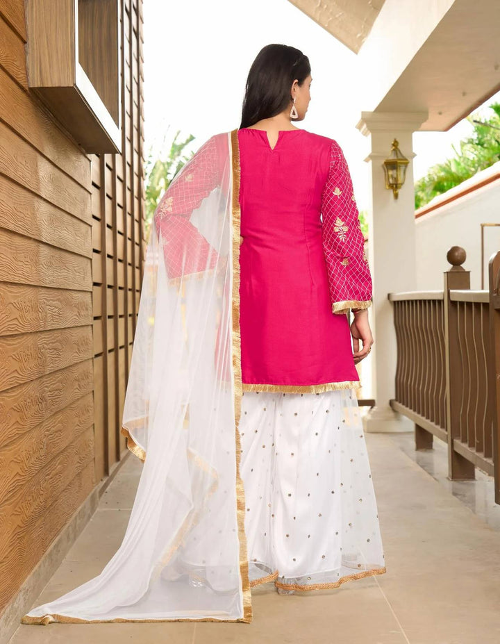 Pink Embroidered Art Silk Straight Suit