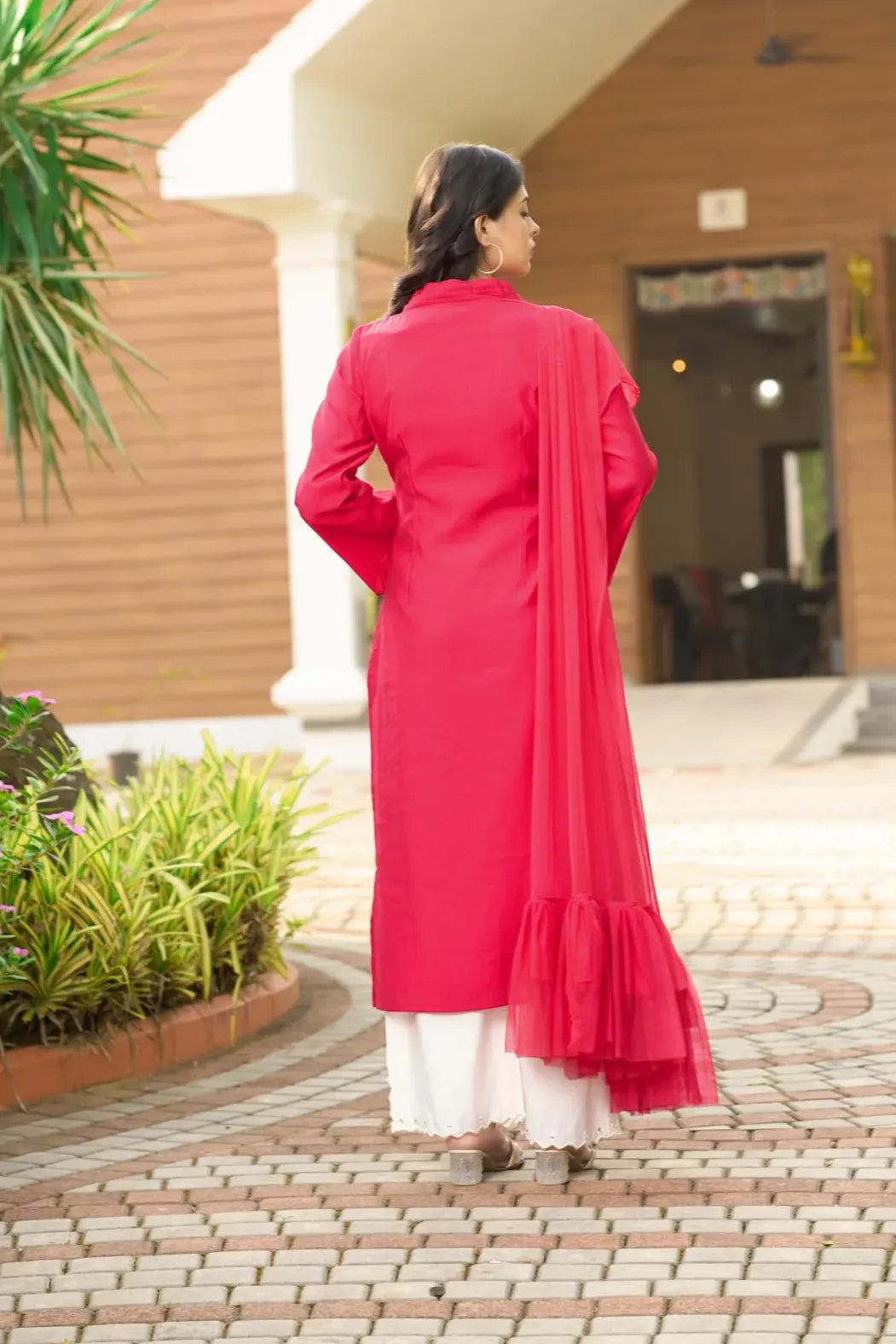 Pink Resham Embroidery Art Silk Asymmetrical Suit