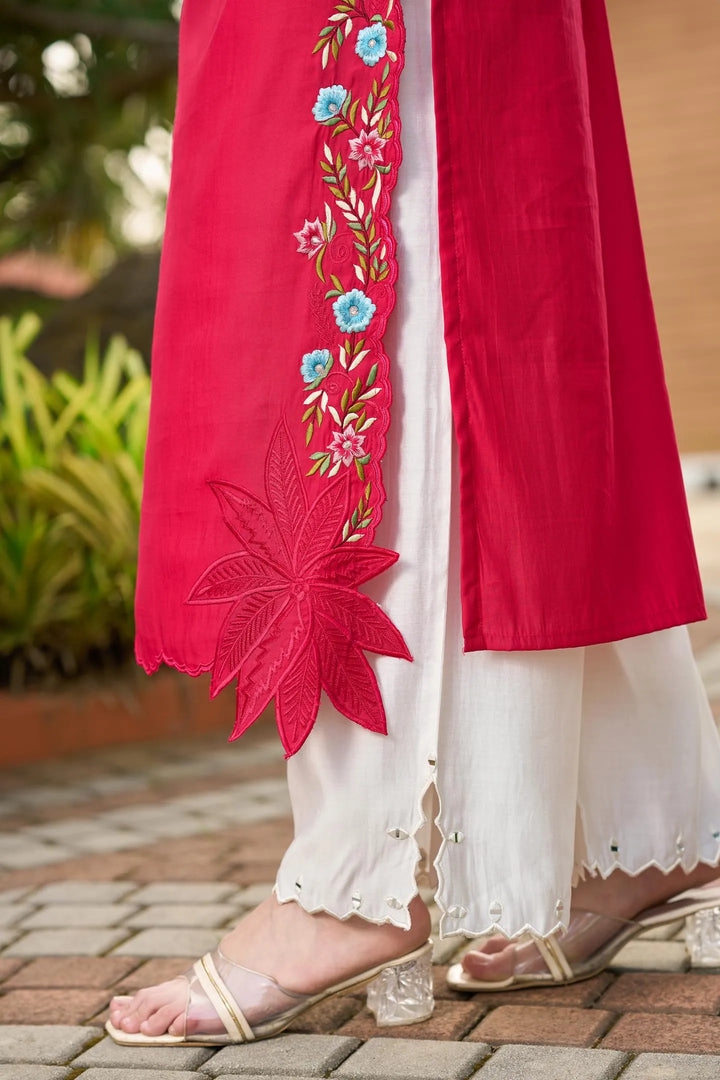 Pink Resham Embroidery Art Silk Asymmetrical Suit