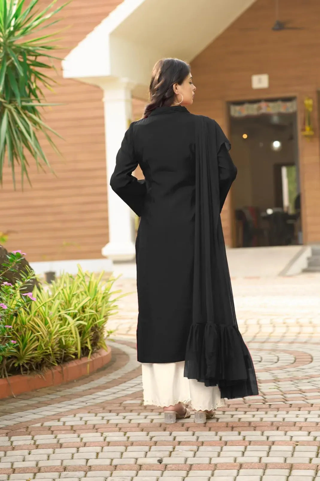Black Resham Embroidery Art Silk Asymmetrical Suit