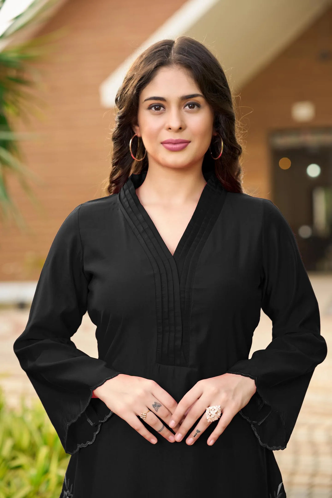 Black Embroidered Art Silk Straight Kurta