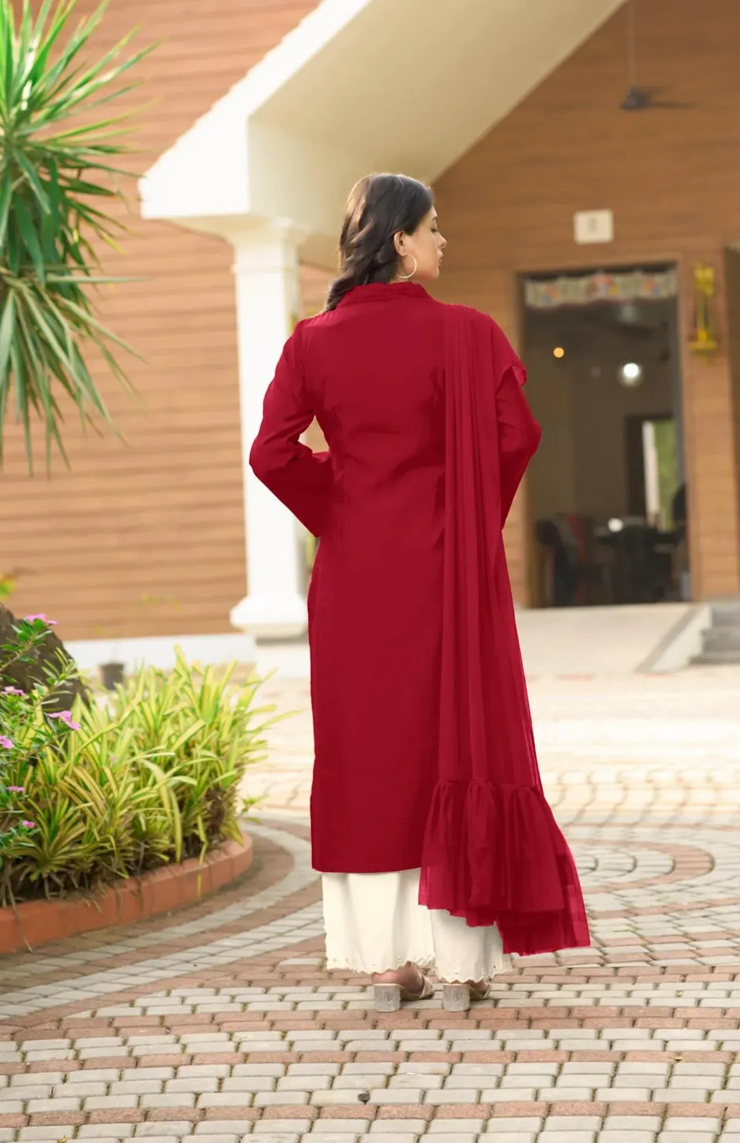 Maroon Resham Embroidery Art Silk Asymmetrical Suit