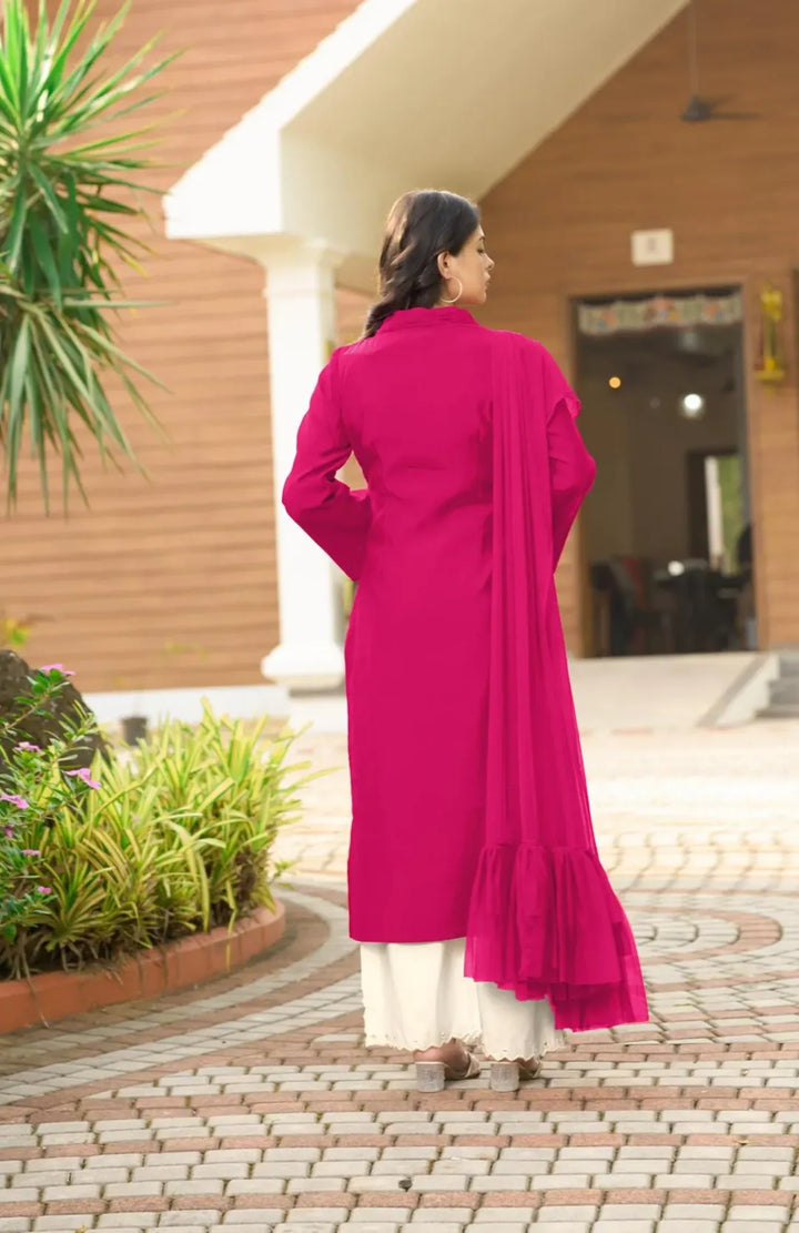 Magenta Resham Embroidery Art Silk Asymmetrical Suit
