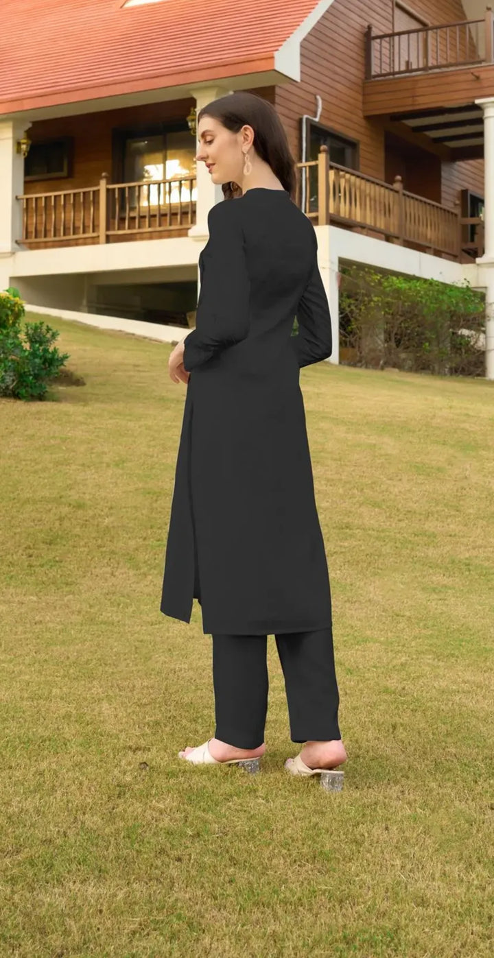 Black Embroidere Art Silk Straight Kurta