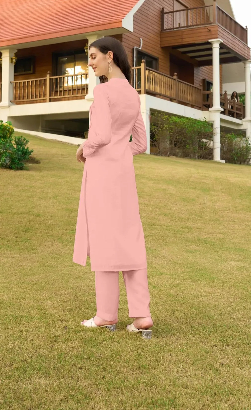 Light Pink Embroidere Art Silk Straight Kurta