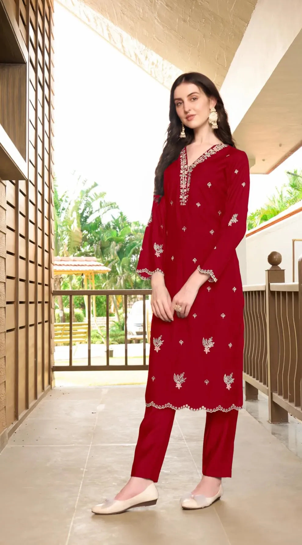 Maroon Embroidered Art Silk Straight Kurta