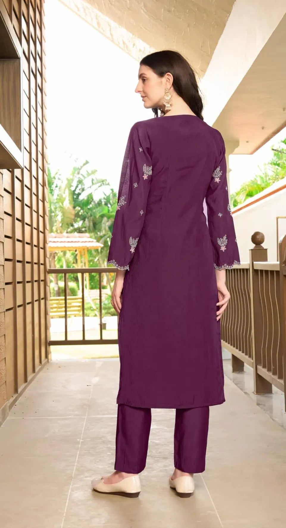 Violet Embroidered Art Silk Straight Kurta