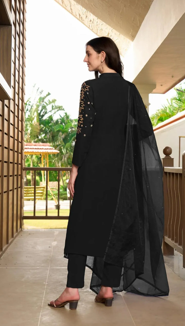 Black Hand Embroidery Georgette A Line Suit