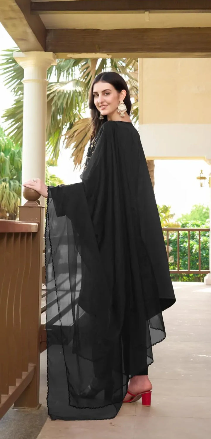 Resham Embroidery Silk Stitched Asymmetrical Trouser Kurta & Dupatta